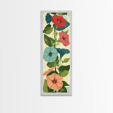 Morning Glory Flowers In Vibrant Red And Blue Shades Tall Art Skinny Art Framed Canvas Print Japanese Style Art Ukiyo-e Wood Block Print