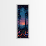 Majestic Nightfall Amidst Illuminated Trees Skinny Art Tall Art Framed Canvas Print Japanese Style Art Ukiyo-e Art Wood Block Print Tranquil Decorative