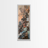 Warriors In A Dynamic Battle Scene With A Dramatic Sky And Fiery Background, Tall Skinny Art Wall Art Framed Canvas Print Japanese Style Art