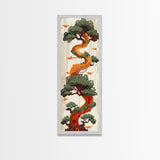 Curved Tree With Green Foliage Ukiyo-e Art Japanese Style Framed Canvas Print Wood Block Print Skinny Art Tall Art