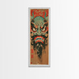 Traditional Japanese Demon Mask Art In Ukiyo-e Style Framed Canvas Print Tall Skinny Cultural Wood Block Wall Decor