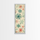 Snowflakes in Varied Sizes and Shapes Scattered on a Beige Canvas with a Distressed Texture Ukiyo-e Art Japanese Framed Canvas Print Skinny Tall Art