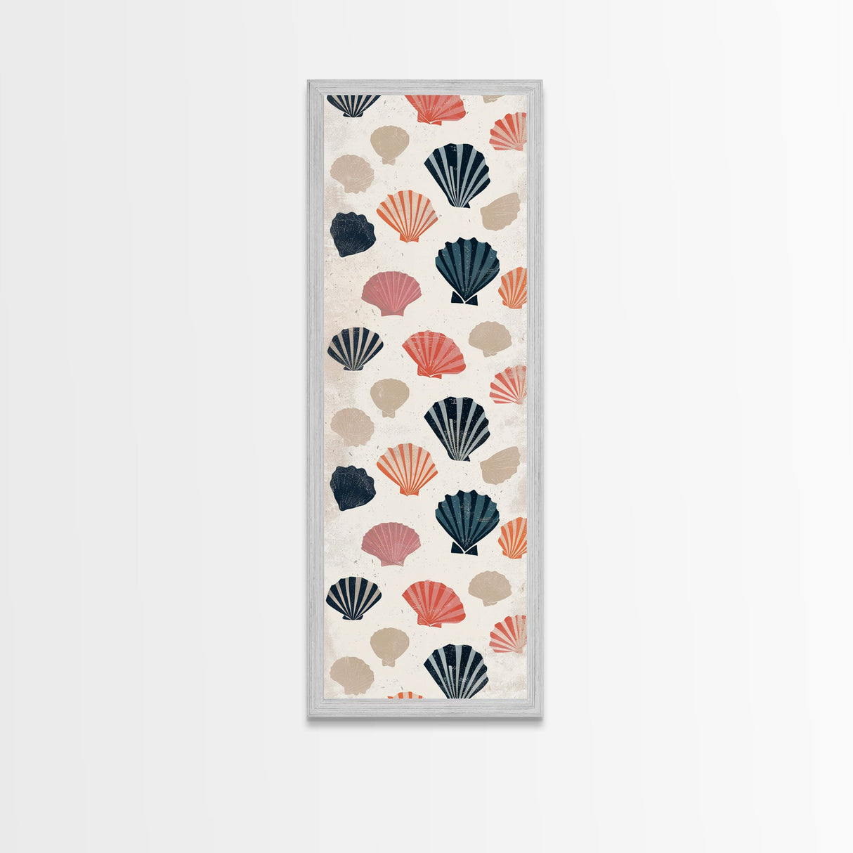 Patterned Sea Shells in Various Colors on a Light Background Ukiyo-e Art Japanese Framed Canvas Print Skinny Tall Art