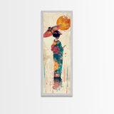 Ukiyo-e Art, Skinny Art, Tall Art, Japanese Style Art, Geisha With Umbrella Wood Block Print Framed Canvas Print