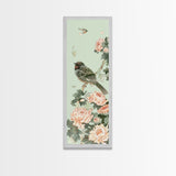 Japanese Style Art, Skinny Art, Tall Art, Birds And Chrysanthemums Wood Block Print Framed Canvas Print Ukiyo-e Art