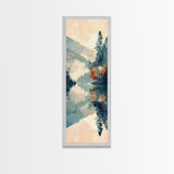 Ukiyo-e Art Depicting A Peaceful Lake Surrounded By Misty Mountains And Autumn Trees, Skinny Art, Tall Art, Framed Canvas Print, Japanese Style Art, Wood Block Print