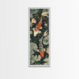 Koi Fish Swimming Gracefully Among Lotus Flowers – Framed Canvas Print Highlighting Skinny Art And Tall Art In Ukiyo-E Art And Japanese Style Art