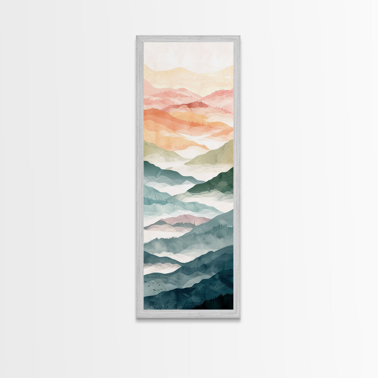 Rolling Hills And Layered Mountains In Soft Pastel Hues Ukiyo-e Wood Block Print Skinny Art Framed Canvas Print