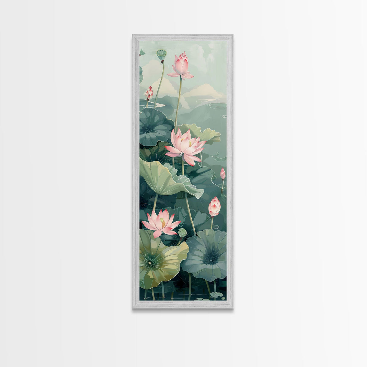 Tranquil Lotus Flowers And Large Green Leaves In Pond For Calming Nature Wall Art Ukiyo-e Japanese Style Art Canvas Print