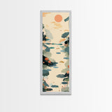 Tranquil Pond With Lotus Flowers And Leaves In Japanese Style Ukiyo-e Art Framed Canvas Print Skinny Art Tall Art