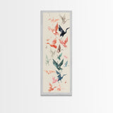 Origami Crane Birds Skinny Art Tall Art Japanese Ukiyo-e Inspired Framed Canvas Print Perfect for Modern Minimalist Spaces