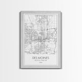 Des Moines Street Map, Iowa Map, City Map Art, Minimalist Art, Wall Art, Canvas Print, Girlfriend Gift, Travel Wall Art, Dorm Room Art