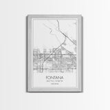 Fontana Street Map, California Map, City Map Art, Minimalist Art, Wall Art, Canvas Print, Unique Wall Art, Travel Décor, Travel Gift For Men