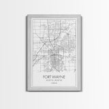 Fort Wayne Street Map, Indiana Map, City Map Art, Minimalist Art, Wall Art, Canvas Print, Office Wall Décor, Gifts For Him, Travel Print