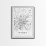 Greensboro Street Map, North Carolina Map, City Map Art, Minimalist Art, Wall Art, Canvas Print, Black And White, Unique Art, Traveler Gift