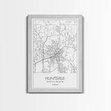Huntsville Street Map, Alabama Map, City Map Art, Minimalist Art, Wall Art, Canvas Print, Travel Art, Gift For Dad, Unique Wall Art