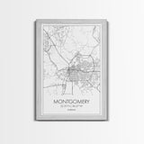 Montgomery Street Map, Alabama Map, City Map Art, Modern Art, Wall Art, Canvas Print, Bedroom Print, Family Gift, Travel Wall Décor