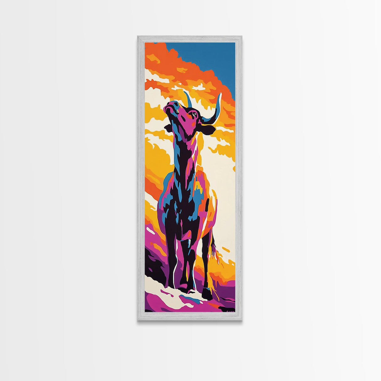 Vibrant Bull Art Framed Canvas Print Colorful Southwest Wall Art, Blotter Art, Chicano Art, Moody Art, Gift Idea, Above Sofa Art