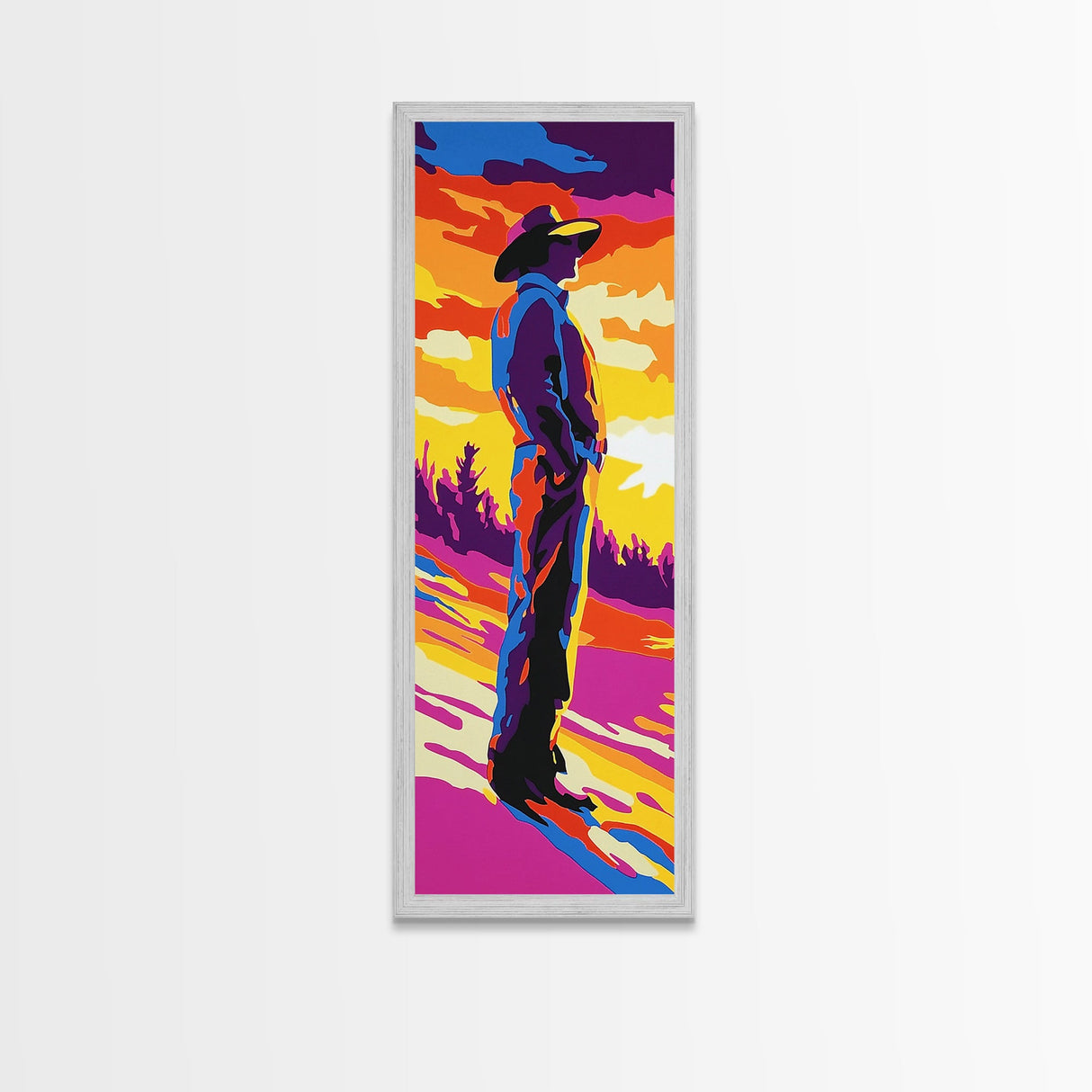 Pop Art Cowboy Framed Canvas Print Colorful Western Wall Art, Chicano Art, Bright Wall Art, Tall Skinny Art, Rustic Decor, Gift Idea