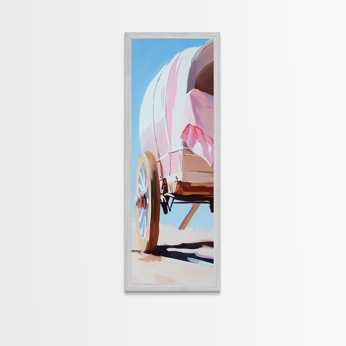 Covered Wagon Closeup Framed Canvas Print Rustic Decor Farmhouse Art Minimalist Painting Southwest Wall Art