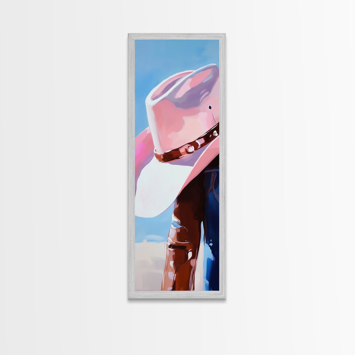 Pink Cowgirl Hat Art Framed Canvas Print, Coastal Cowgirl Wall Art, Light Pink Wall Art, Whimsical Art, Gift Idea for Her, Rustic Decor