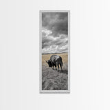 Lone Bison in Field Framed Canvas Print | Rustic Wall Art | Moody Art | Wildlife Painting | Farmhouse Decor | Southwest Wall Art | Gift Idea