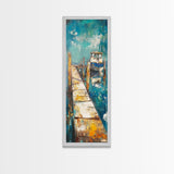 Coastal Dock Painting Canvas Print, Nautical Wall Art, Painting Morro Bay, Coastal Decor, Seascape Painting, Ocean Art, Rustic Art, Extra Wide Art, Farmhouse Art, Nautical Painting, Blue And Green Wall Art, Gift Idea, Bedroom Art
