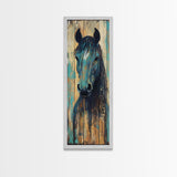 Rustic Blue Horse Painting Canvas Print Farmhouse Wall Art Vintage Horse Art Moody Art Living Room Art Southwest Wall Art
