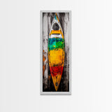 Vibrant Canoe Painting Canvas Print Coastal Landscape Art Nautical Decor Rustic Wall Art Living Room Art Tall Narrow Art