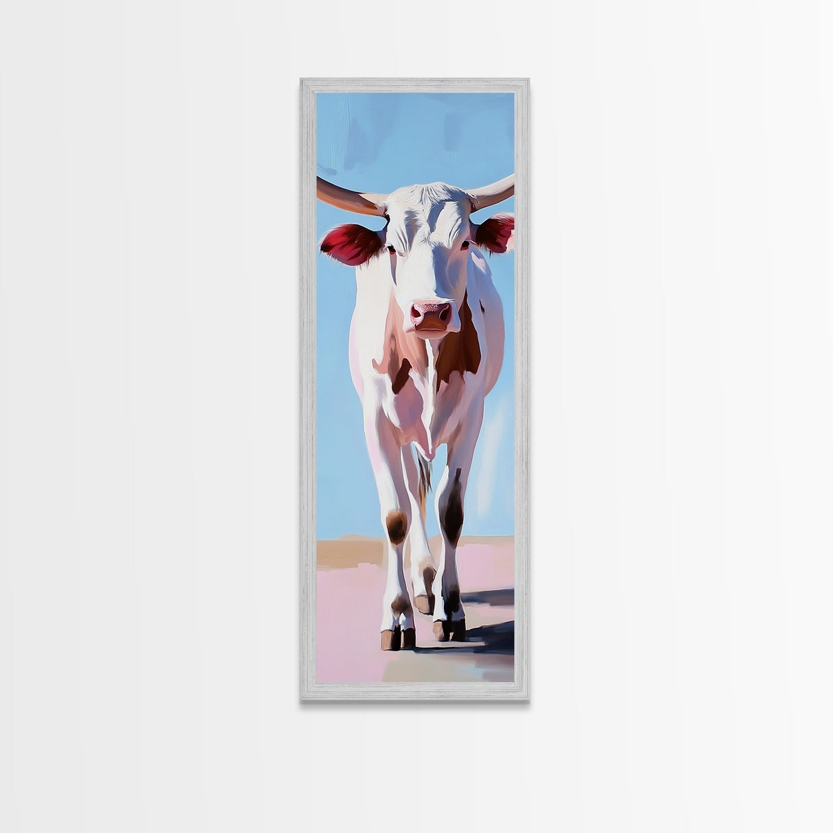 Realistic Longhorn Portrait Framed Canvas Print black cowgirl painting rustic wall art farmhouse decor western art bull and bear art