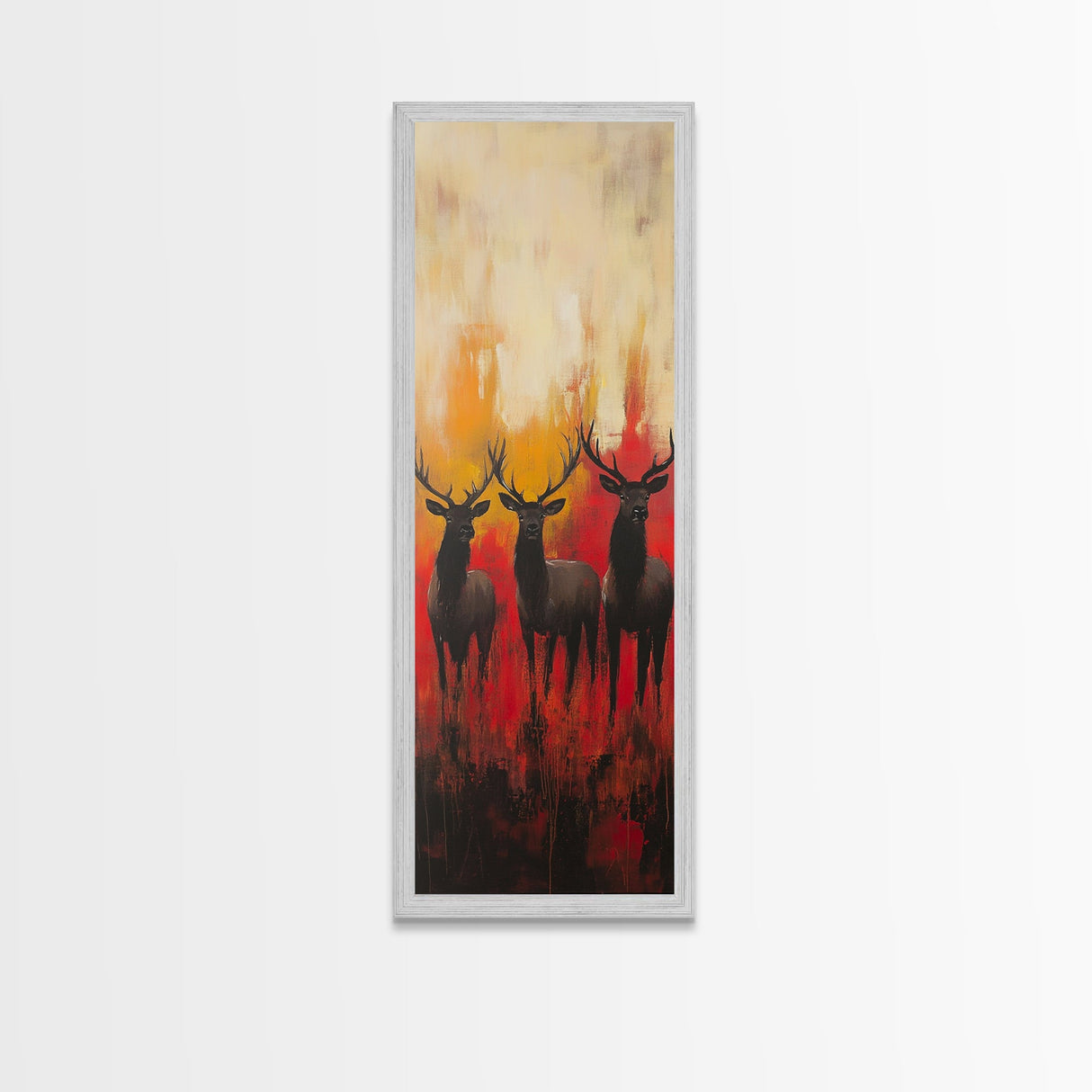 Autumn Deer Painting Framed Canvas Print deer drinking water in forest painting rustic wall art woodland decor fall farmhouse art gift idea