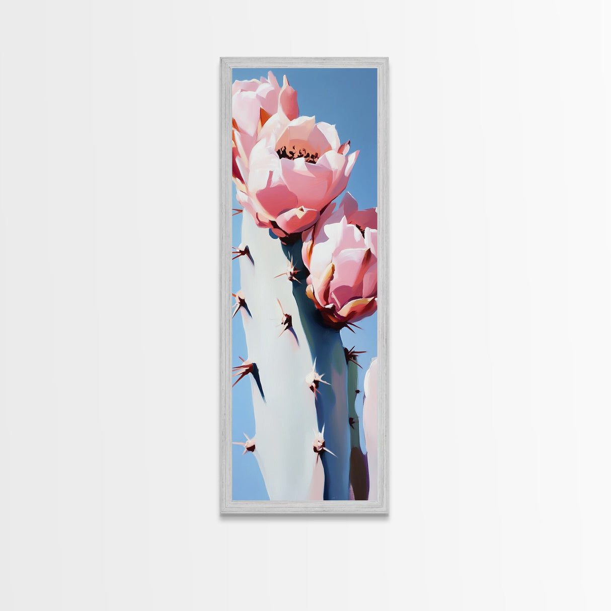 Blooming Cactus Painting Canvas Print, Southwest Wall Art, Botanical Prints, Pink Abstract Art, Desert Decor, Vertical Wall Art
