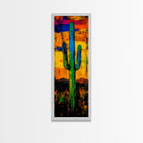 Vibrant Cactus Sunset Canvas Print, Southwest Wall Art, Desert Art, Bright Colorful Wall Art, Moody Art, Joshua Tree Art, Gift Idea, Vertical Wall Art