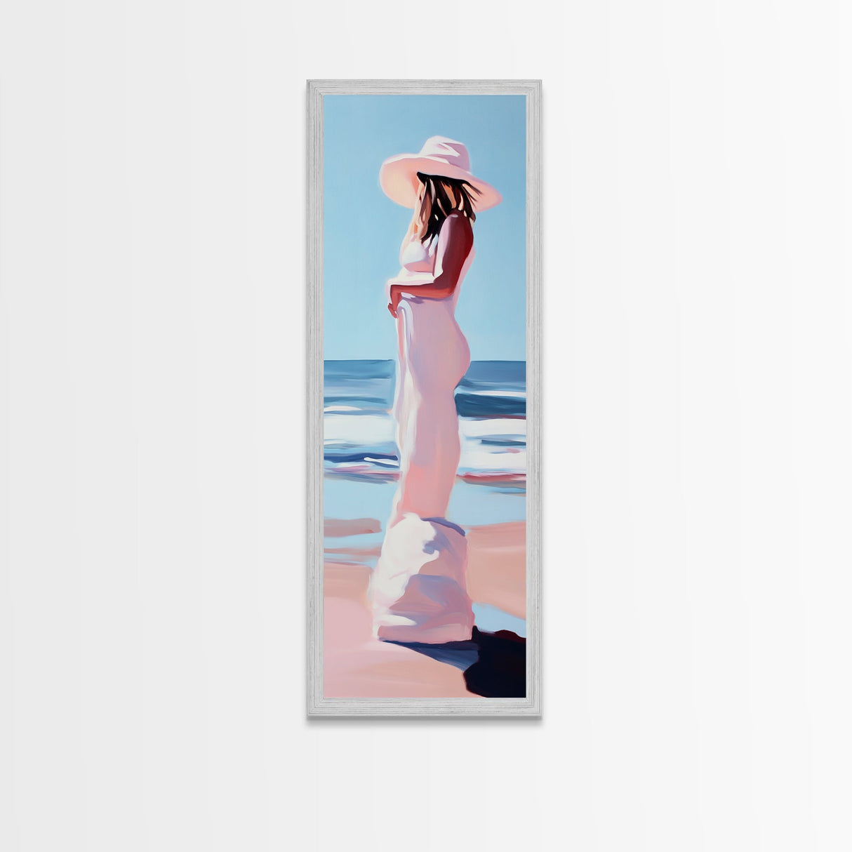 Woman in White Dress Canvas Print, Coastal Cowgirl Wall Art, Minimalist Art, Boho Art, Bedroom Art, Guest Room Art, Nautical Decor