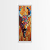 Vibrant Skull Art Framed Canvas Print, Western Wall Art, Skull Art, Boho Art, Southwest Decor, Moody Art, Rustic Wall Art, Halloween Art