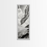 Flowing Fabric Over Ocean, Framed Canvas Print, wabi sabi art, coastal decor, boho art, minimalist art, above couch art, panoramic painting
