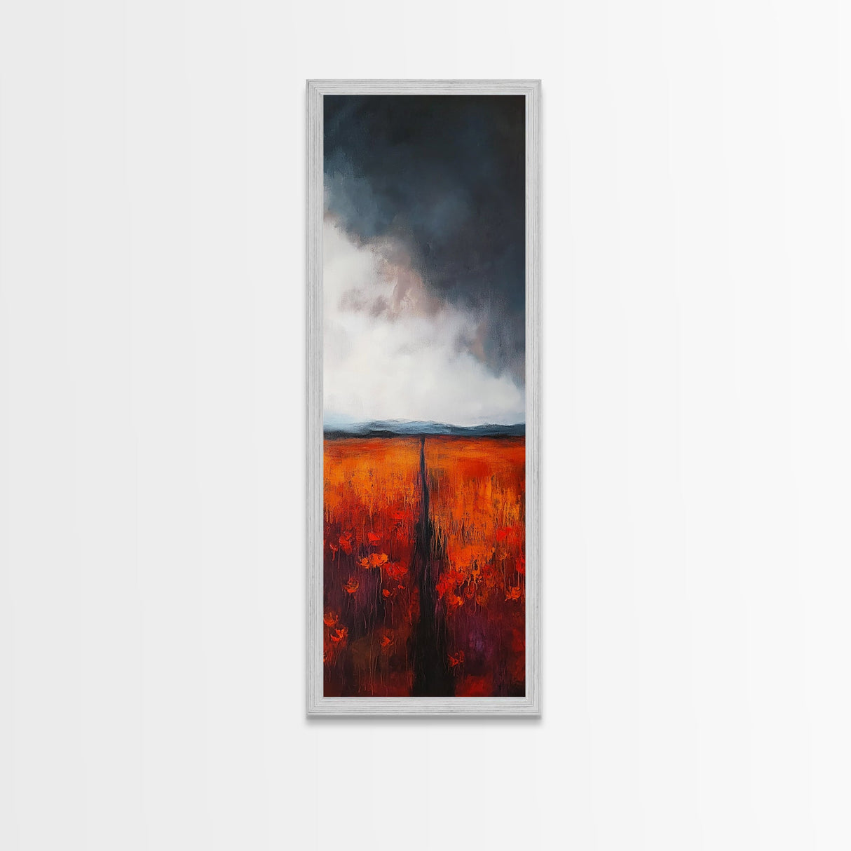 Moody Landscape Framed Canvas Print dark romance painting poppy wall art fall decor tall narrow art above bed wall art vertical wall art