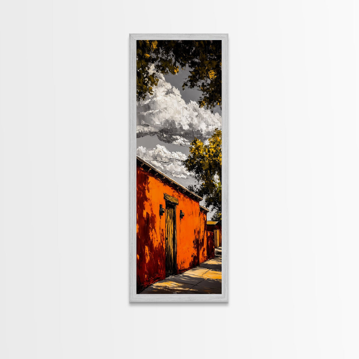 Southwest Adobe House Framed Canvas Print Rustic Wall Art Warm Earth Tone Painting Boho Wall Art Minimalist Art