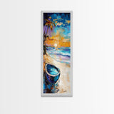 Tropical Beach Sunset Framed Canvas Print Coastal Wall Art Nautical Painting Seascape Art Palm Tree Painting Coastal Decor