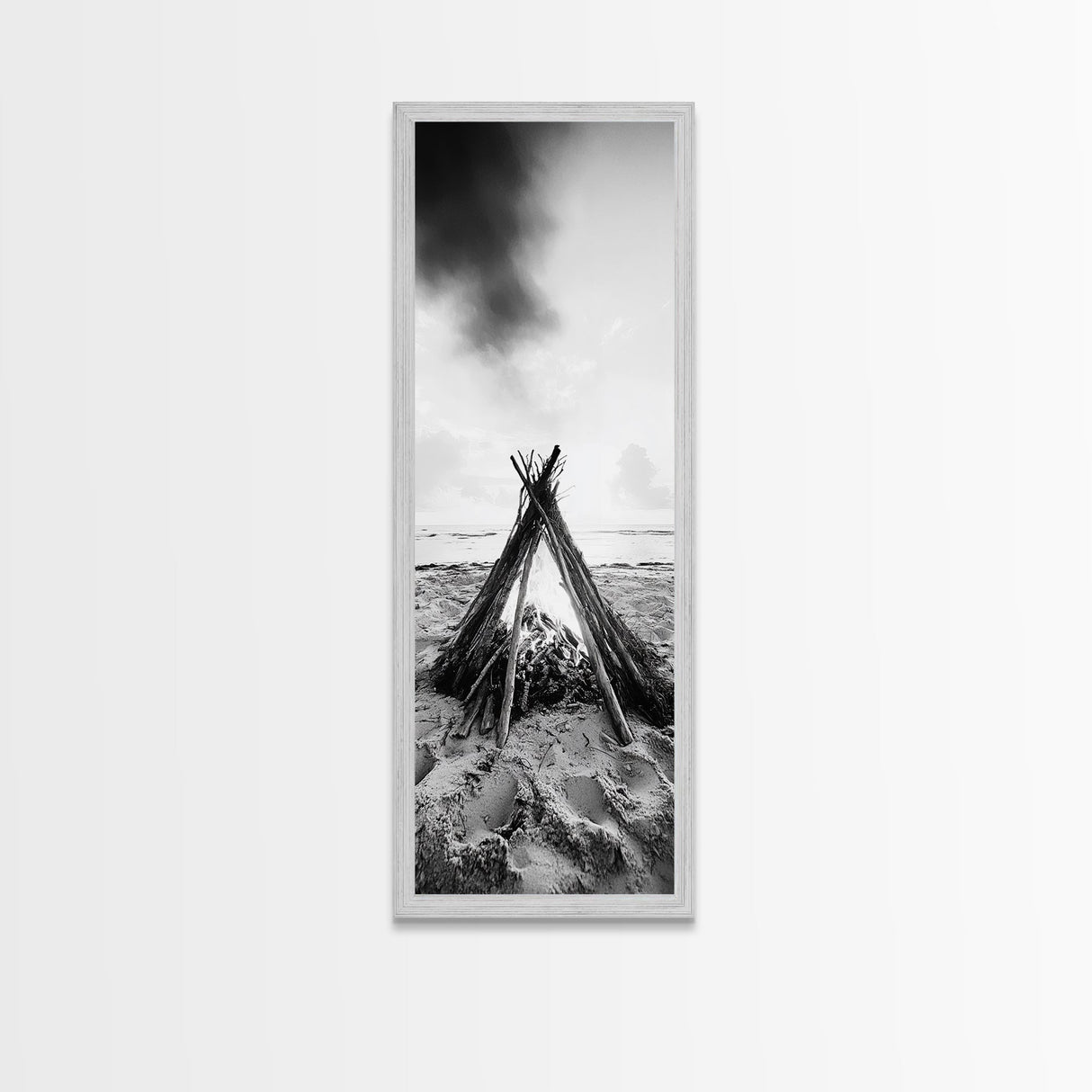 Beach Bonfire, Minimalist Art, Framed Canvas Print, nautical wall art, rustic decor, coastal painting, zen wall art, moody art, minimalist art