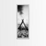Beach Bonfire, Minimalist Art, Framed Canvas Print, nautical wall art, rustic decor, coastal painting, zen wall art, moody art, minimalist art