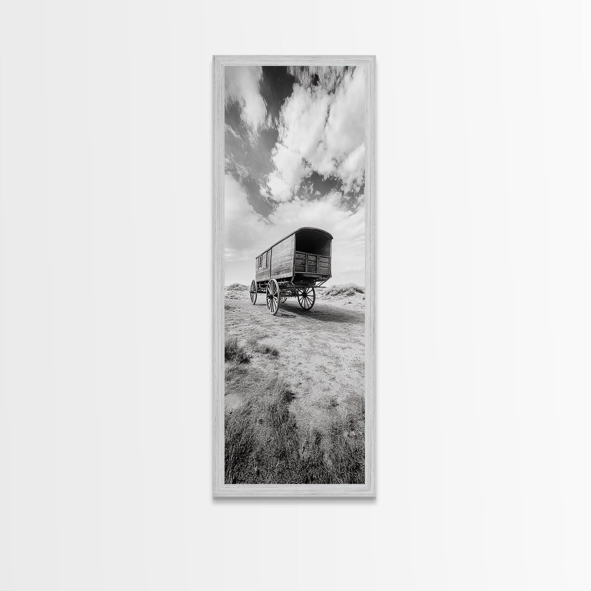Pioneer Covered Wagon, Rustic Wall Art, Framed Canvas Print, Farmhouse Art, Western Décor, Minimalist Art, Extra Wide Art