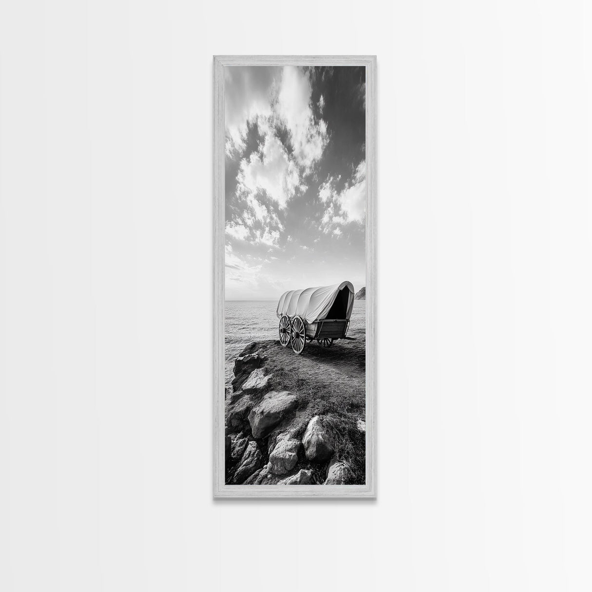 Western Wagon, Coastal Landscape Art, Framed Canvas Print, Rustic Wall Art, Nautical Décor, Extra Wide Art, Minimalist Wall Art
