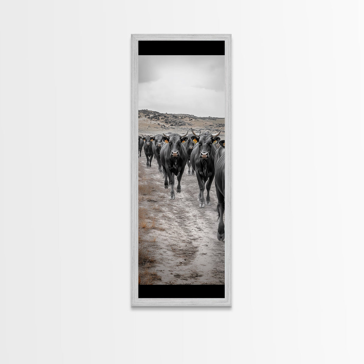 Western Cattle Drive Framed Canvas Print | Rustic Farmhouse Art | Moody Art | Vintage Cowboy Painting | Above Sofa Wall Art | Gift Idea