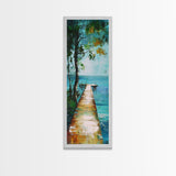 Tranquil Lake Dock Landscape Painting Framed Canvas Print | Coastal Landscape Art | Nautical Wall Art | Lake Tahoe Art | Ocean Decor