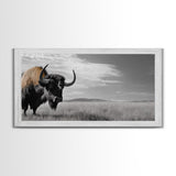 Buffalo Wall Art Canvas Print | Rustic Farmhouse Decor | Western Landscape Art | Moody Wall Art | Extra Wide Art | Nature Lover Gift