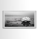 Lotus, Zen Wall Art, Minimalist Art, Coastal Landscape Art, Wabi Sabi Art, Panoramic Art, Moody Art, Framed Canvas Print
