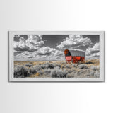 Red Covered Wagon Canvas Print | Rustic Farmhouse Art | Southwest Wall Art | Landscape Painting | Moody Art | Above Couch Art | Extra Wide Art
