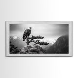 Majestic Bald Eagle, pine tree art, bird art, nature photography, mountain painting, wildlife art, extra wide art, framed canvas print