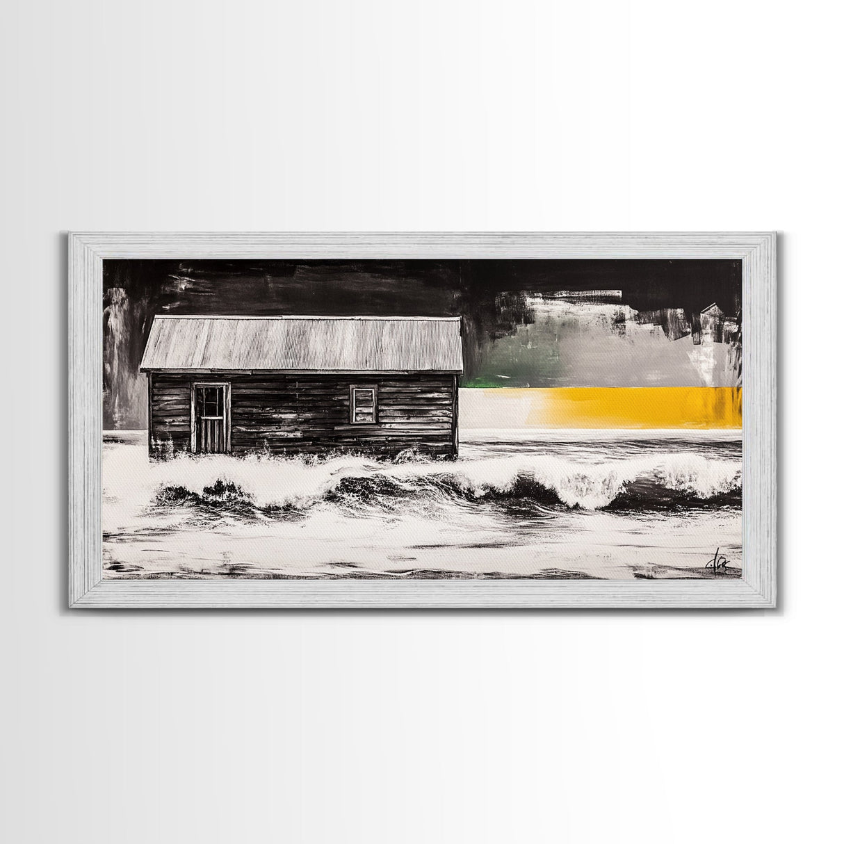 Wooden Cabin, rustic wall art, farmhouse art, barn landscape oil painting, moody art, dark romance painting, Framed Canvas Print, western decor